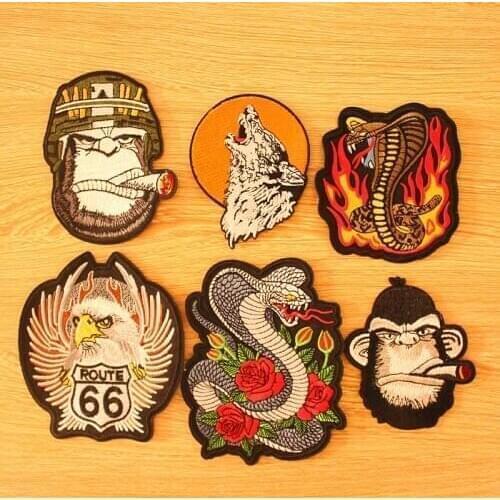 Prajna Cool Punk Animals Patch Embroidered Patches For Clothing Stickers Applique Animal Iron On Patches On Clothes Stripe Decor