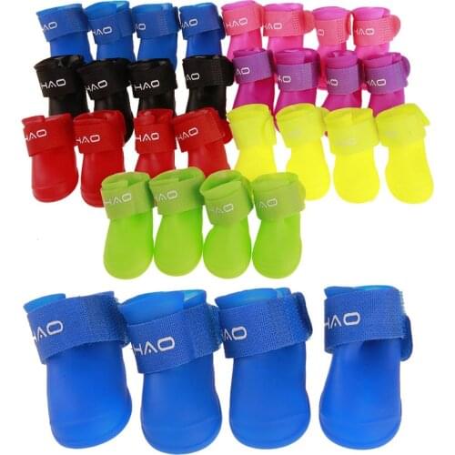 4Pcs/lot Pet Dog Rain Shoes Rubber Dog Booties Anti Slip Waterproof Dog Cat Rain Shoes for Small Dog Puppy Pet Supplies