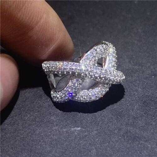 Luxury Cross line Ring Pave setting 5A Zircon Cz 925 Sterling silver Engagement Wedding Band Rings for women Fashion Jewelry
