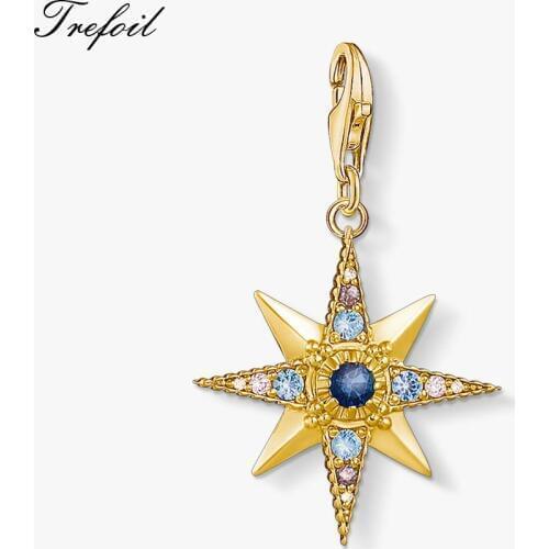 Royalty Golden Star Charms Pendant,2019 Fashion Jewelry 925 Sterling Silver Vintage Gift For Women Men Fit Bracelet Necklace
