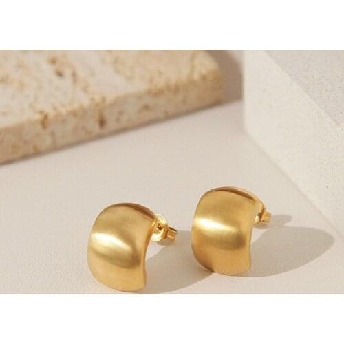 New IP 18k Gold Plated Stainless Steel Style Classic Brush Surface Small Hoop Stud Earrings For Women Girl Trendy Jewelry Gift