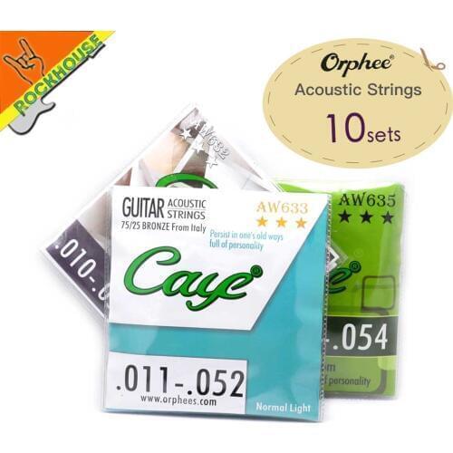 10 sets Orphee 75/25 Bronze acoustic guitar strings folk gutiarra strings Stell Guitar string produce from Elixir Foundry
