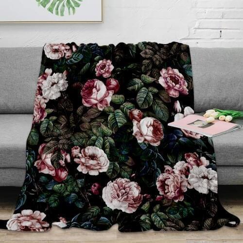 Night Forest Pink Rose Flower Throw Blanket Warm Microfiber Blanket Flannel Blanket Bedroom Decor Blankets For Beds