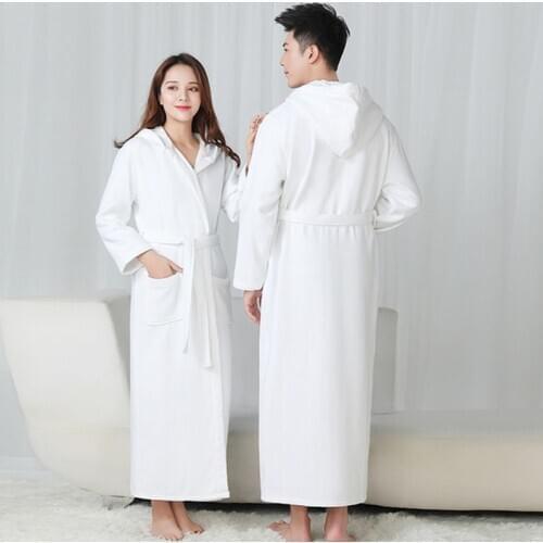Thicken And Lengthen Lovers Hooded Robe 100% Cotton Waffle Robe For Men And Women Robe Winter Warm Bathrobe Oversized Hotel Robe