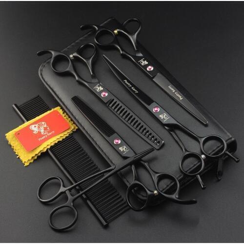 High Quality Professional 7 Inch Pet Grooming Scissors Dog Shears Hair Cutting Thinning Curved Scissors with Pet Comb 6pcs/lot