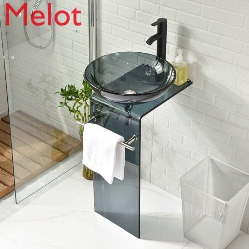 High-End Luxury Balcony Column Wash Basin Small Apartment Glass Washbasin Wash Inter-Platform Basin Courtyard Floor Sink
