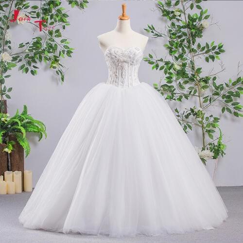 Jark Tozr Custom Made Sweetheart Neck Lace Up Sparkly Beading Pearls Bodice None Train Ball Gown Wedding Dress Casamento
