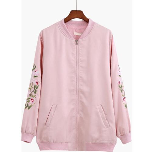 2021 Autumn Woman Jacket Coat Zipper Pocket Coat Plus Size Floral Embroidery Women Loose Casual Bomber Jackets Mujer Chaqueta