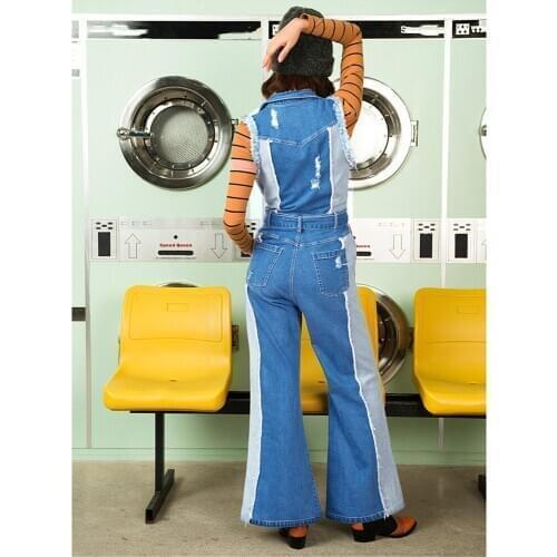 Summer Aporia．AsSpring Autumn Women Novelty Personality Embroidery Appliques Holes Casual Loose Wide Leg Pants Denim Trousers