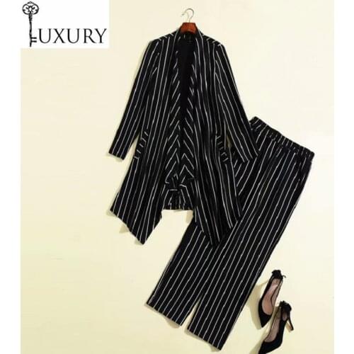 Clothing 3 2020 Pieces Spring Fashion Cardigan Suit Women Striped Coat Cardigan+Vest Tops Coat+Ankle Length Pant Set Female