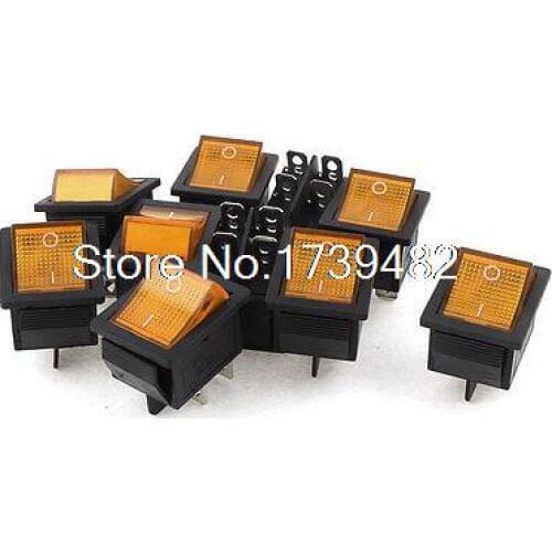 10Pcs Car Yellow Light DPST ON-OFF 4 Pin Rocker Boat Switch AC 250V/15A 125V/20A