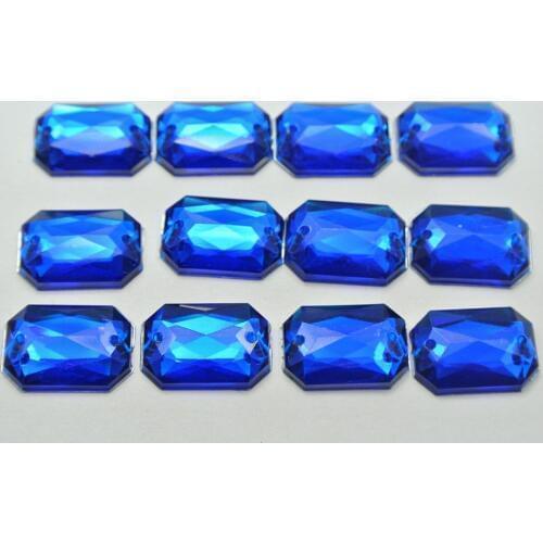 100 Royal Blue Flatback Acrylic Square Sewing Rhinestone Button 10X14mm Sew on bead