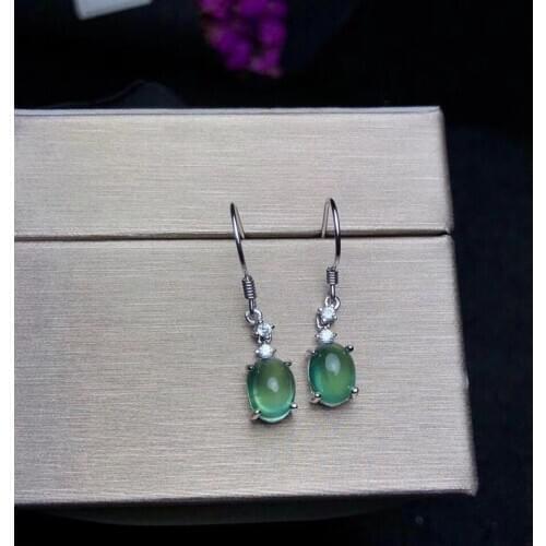 100% Natural and Real Earrings 925 Sterling Silver High Jewelry Natural and Natural Prehnite Earrings