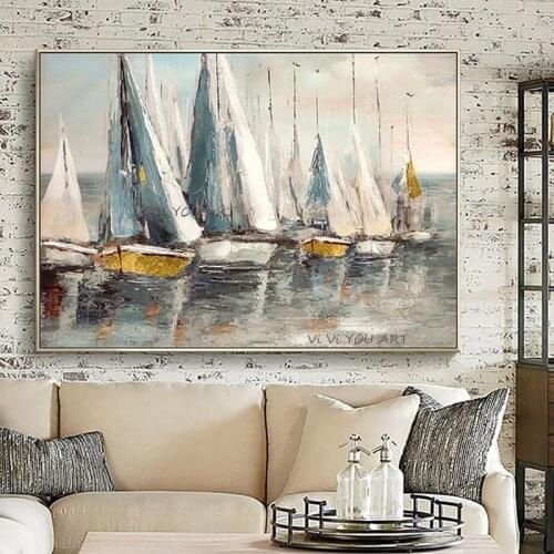 100%Handmade Oil Painting Individuality Abstract Ship Banner Canvas Painting Art Wall Paintings Bedroom Wall Home Decoration