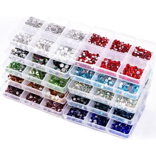 1250pcs ss6-ss20 Mix size Flatback Glitter Crystals Strass Non hotfix Stones Beads Glue on Rhinestones for nails Art Accessories