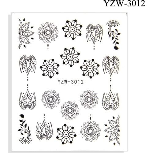 4PCS/LOT Black And White Lace Flower Water Decal Sticker Flower Leaf Tree Summer DIY Slider For Manicuring Nail Art Watermarks