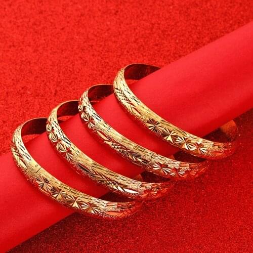 4pcs New Gold Color Africa Jewelry Ethiopian Bangle&Bracelet Dubai Bangles for Women Gifts