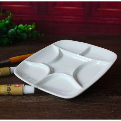 7-Well Square White Ceramic Artist Paint Palette for Watercolor Gouache Acrylic