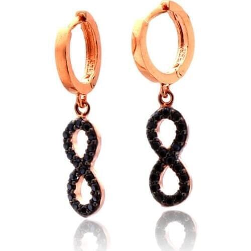 925 Sterling Earrings with Black Zircon Stone and Infinity Design