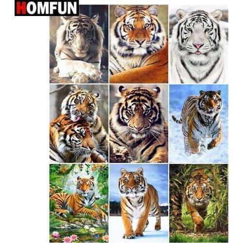 HOMFUN Diamond Painting Full Square/Round Drill 5D DIY "Tiger animal" Daimond Embroidery Rhinestone Cross Stitch Decor