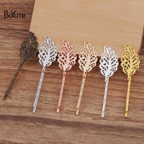 BoYuTe (20 Pieces/Lot) 17*34MM Filigree Leaf Hairpin Factory Supply Retro Hair Accessories Diy Handmade Materials