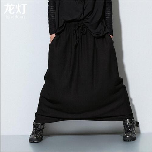 Hot 2020 Spring New Men Hanging Low Crotch Linen Harem Pants Flying Squirrel Singer Stage Costumes Wide Legs Pants