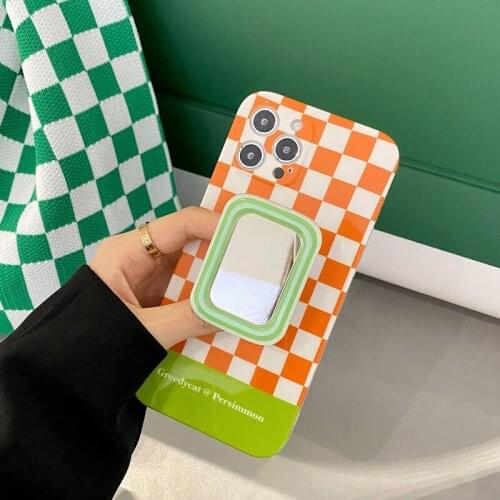 Color Grid Mirror Bracket Phone Case for Iphone 12 11 PRO XS MAX XR 7 8 Plus Soft Shockproof Back Cover Removable Holder Cover