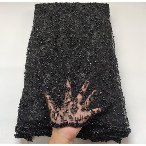 Black Beaded Lace Fabric High Quality African Lace Embroidery Handmade Net Lace Fabric for Nigerian Wedding Sew qpaZ0283