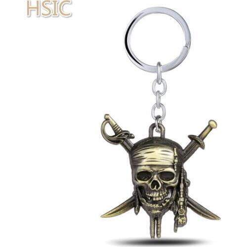 HSIC 12PCS/LOT Pirates of the Caribbean Key chain Captain jack Skull Antique Silver Keychain Dropshipping