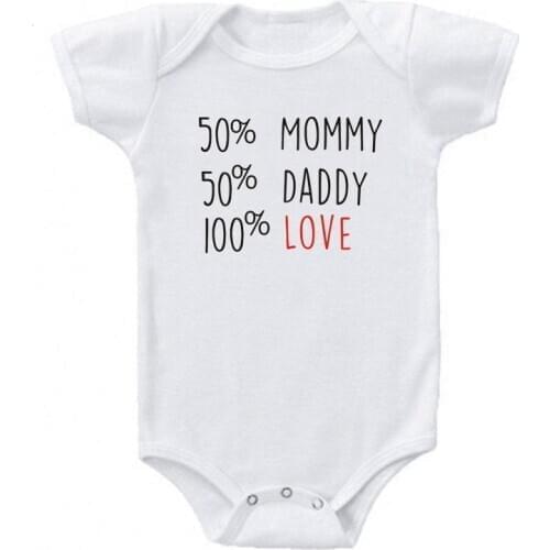 50% Mommy 50% Daddy 100% Love Print Newborn Baby Bodysuit Cute Baby Boys Girls Rompers Onesies Cotton Summer Infant Baby Clothes