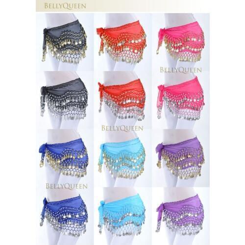 Belly dance costume clothes indian dance belt waist chain hip scarf women girl dance with 107 gold coins,11 colors