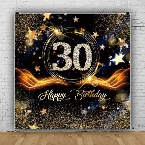 Laeacco 30th Birthday Party Background Diamond Gold Glitters Star Light Bokeh Banner Personalized Poster Backdrops Photographic