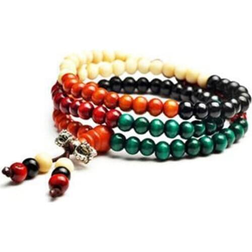 Trendy Charming Jewelry 108 Multicolored Knot Sandalwood Prayer Beads Hand String Bracelet BL0033