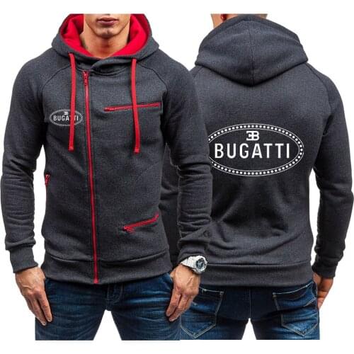 Bugatti Car Logo Zipper Hoodies Men Sweatshirt Spring Letter Print Sportswear Slim Pullover Tracksuit Hip Hop Streetwear