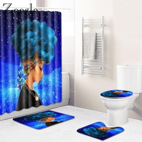 Zeegle Bathroom Mat Set 4pcs Christmas Bath Decoration Mat Printed Toilet Shower Curtain Set Bathroom Anti-slip Floor Soft Rug