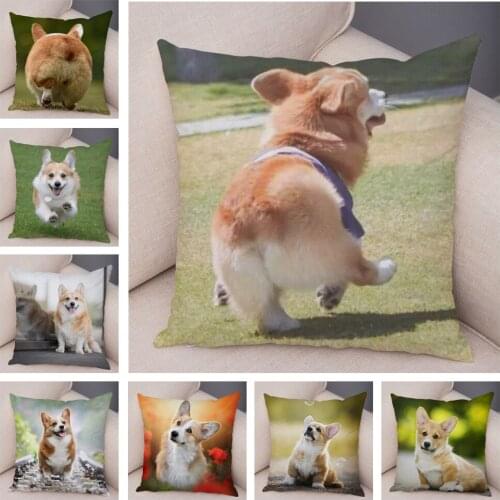 Welsh Corgi Pembroke Cushion Cover Decor Cute Dog Pet Animal Printe Pillow Case Soft Plush Pillowcase for Sofa Home Car 45x45cm