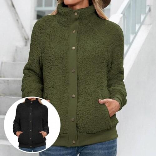 Cardigan Jacket Solid Color Skin-friendly Thick Stand Collar Warm Cardigan Jacket Fluffy Jacket for Home