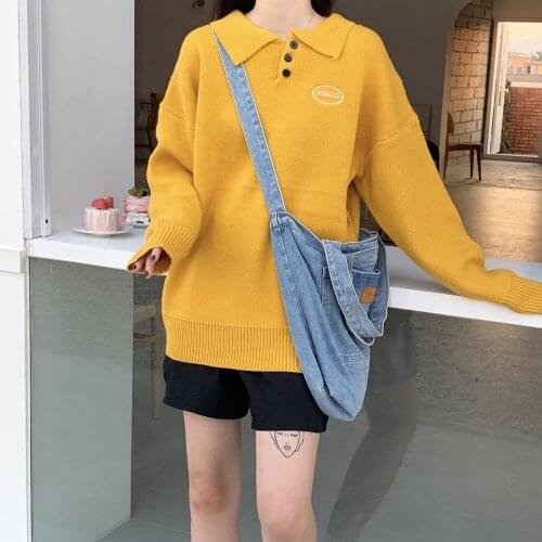 Autumn and Winter Loose Womens Sweater Coat Solid Color Hedging Lazy Wind Ins Korean Students Wear Tops