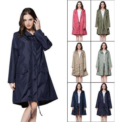 Fashion high quality women Ladies light weight waterproof long Raincoat Breathable gift Rain coat jacket hooded with handbag