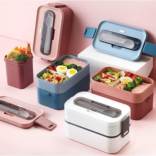 Japanese Style Double Layer Bento Box Portable Outdoor Food Storage Containers Leak-Proof Microwave Heatable Lunch Box Tableware
