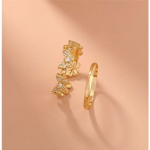 Simple All-Match Butterfly Zircon 2 Pieces Ring Couple Personality Charm Gift Woman Fashion Party Creative Jewelry Wholesale