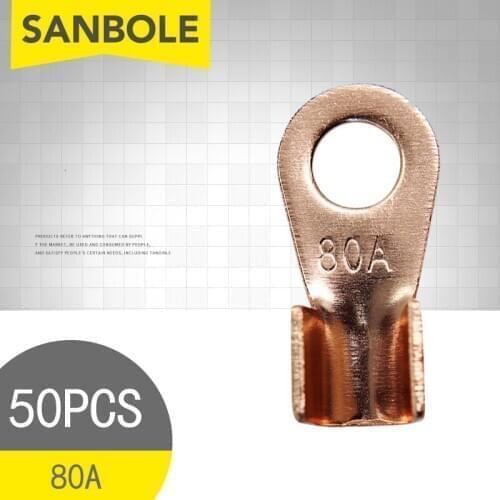 50pcs Pure Copper Terminal OT-80A Lug Wire Electrical Connection Cable Wiring 6-16mm2