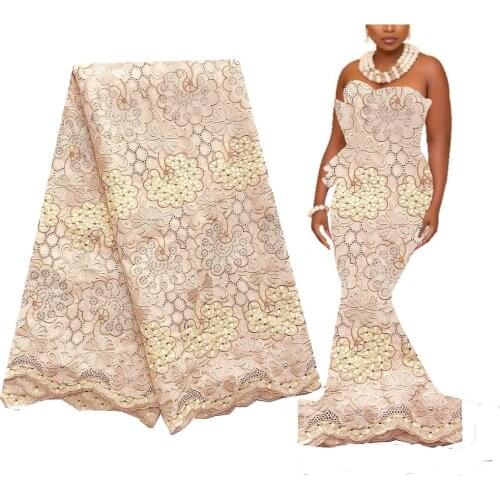 Luxury Gold Africa Lace Fabric 2020 Swiss Cotton Materials Nigerian Wedding Fabric Lace in Gold Orange Dubai Lace Fabrics