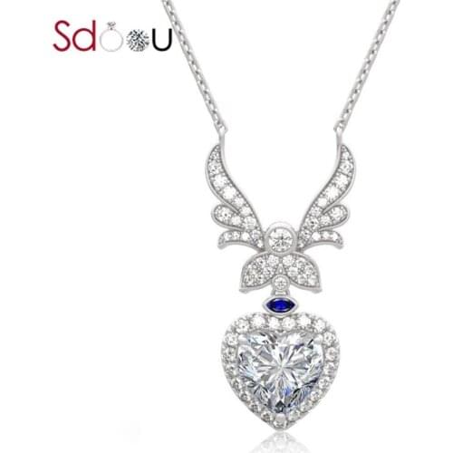 SDOOU 925 Silver Moissanite Necklace Pendant Heart Cut Diamond Antlers Necklace Luxury Jewelry For Women Wedding Christmas Gift