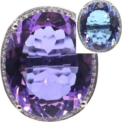 25x21mm Amazing Created Color Changing Alexandrite Topaz Bright Zircon For Women Dating Silver Rings Bride Fine Jewelry
