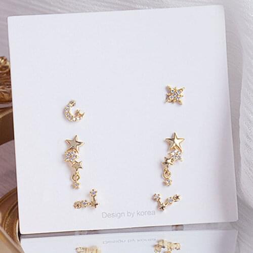 14K Electric Plating Real Gold Pntagram Earrings Moon Exquisite Luxury Jewelry Romantic Glamour Temperament Shine Accessories