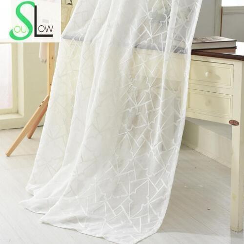 Slow Sou lWhite Geometric Curtain French Window Curtains For Living Room Cortinas Tulle Cortina Kitchen Bedroom And Cotton 3d