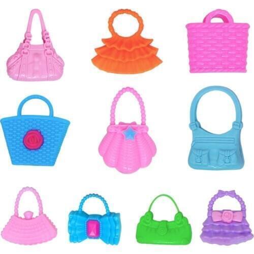 Random 10 PCS/Set Mix Style Doll Bag Fashion Morden Colorful Shoulder Handbag Doll Accessories for Barbie Doll DIY House Toy