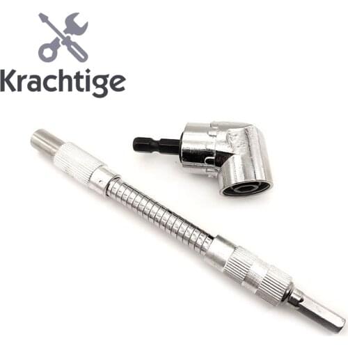 2Pcs 1/4 Inch Flexible Hex Shaft Screwdriver Power Drill Bit Extension 105 Degrees Corner Device + 150mm Flexible Extension