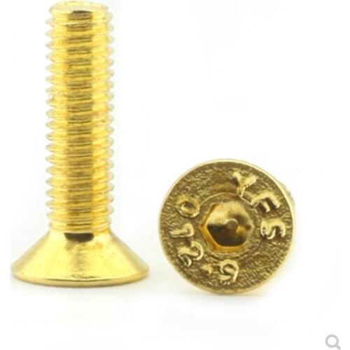10-20pcs M2 M2.5 M3 M4 M5 Countersunk Flat Head Hex Hexagon Socket Screws Alloy Steel Titanium Plating Gold Screw Length 4-35mm